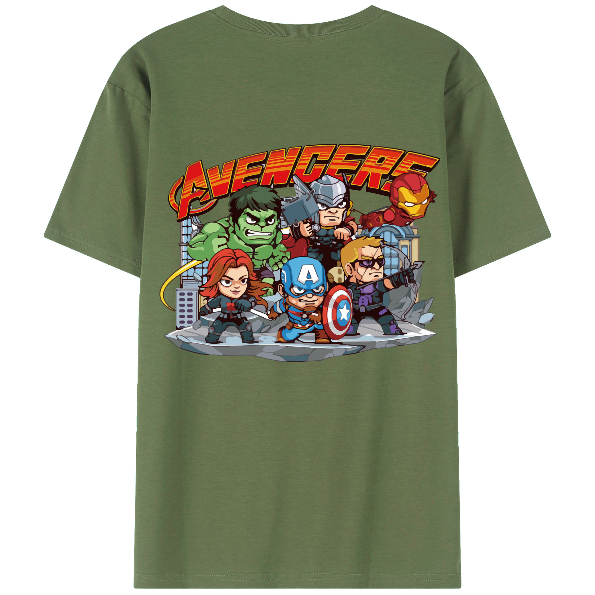 （画像用） アベンジャーズ The Avengers 綿100％ メンズ半袖Tシャツ（バックプリント） 通気性